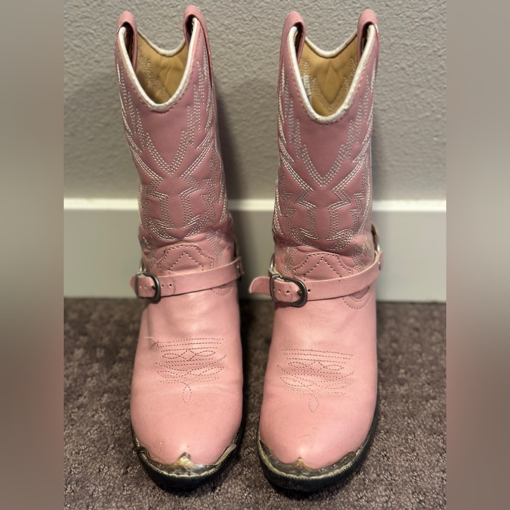 SOLD. Durango rhinestone pink cowboy boots, girls size 12.5